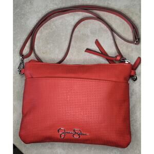 Jessica Simpson red leather zipper front pocket crossbody